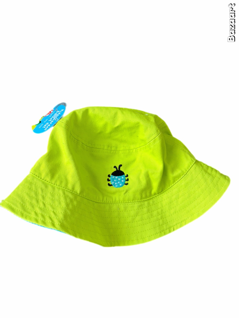 NWT Kids Lime Green Sun Hat bucket hat with Blue Ladybug Embroidery - One size